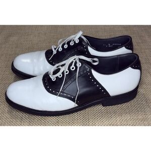 Vtg Walkover Saddle Shoes Mens 11 D Black White Retro Brick Sole Oxfords